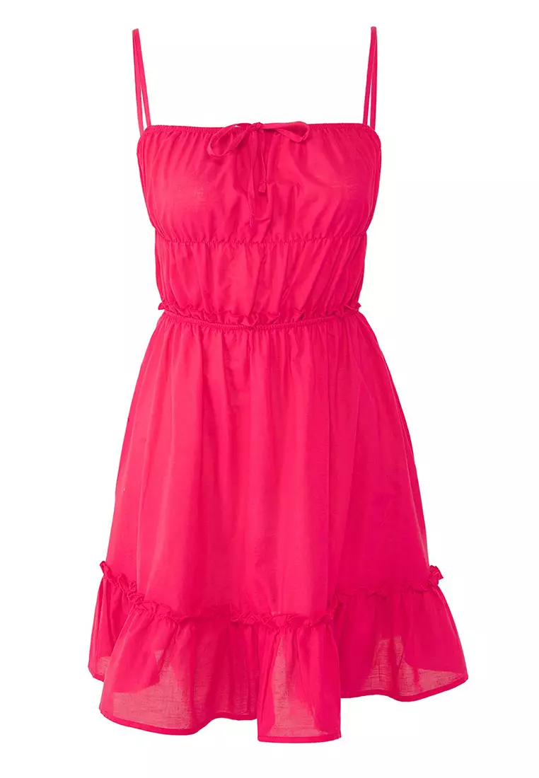 Pink Woven Short 100% Cotton Beach Dress TBESS25EL00120