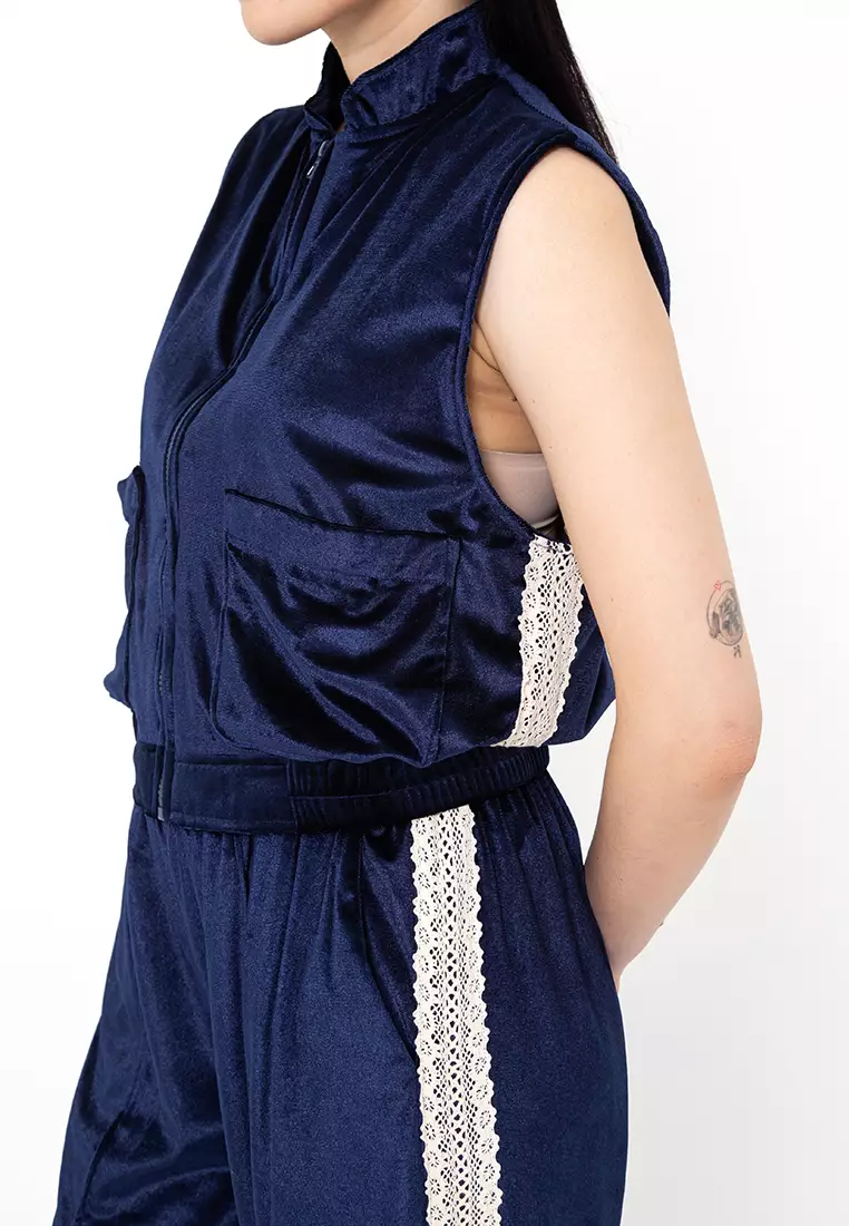 BOWN - Agatha Velvet Track Vest Navy