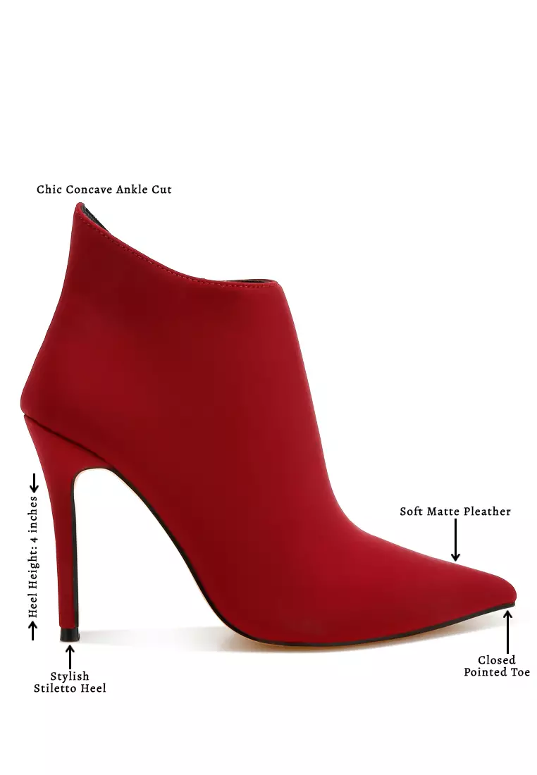 Pleather Concave Cut Ankle Boots in Burgundy