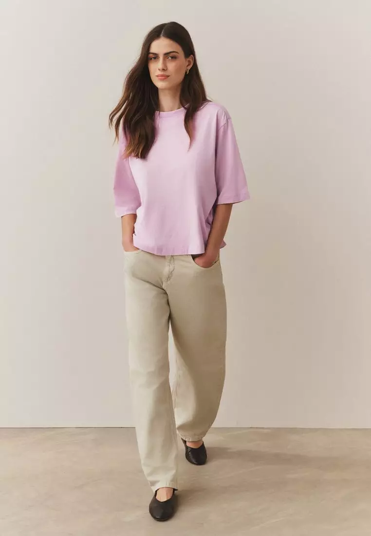 Relaxed Boxy Elbow Length Crew Neck T-Shirt 5 Pack