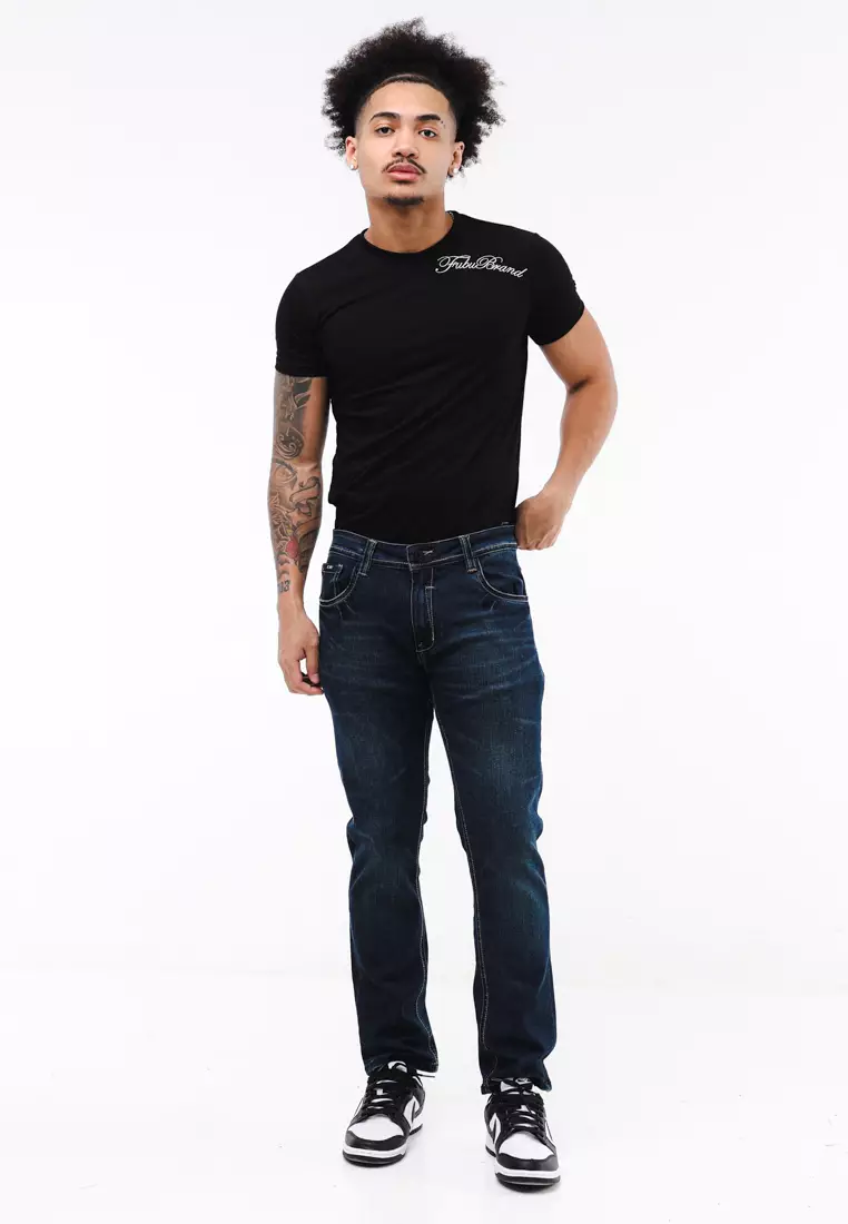 Denim Long Pants Slim Tapered Fit Stretch