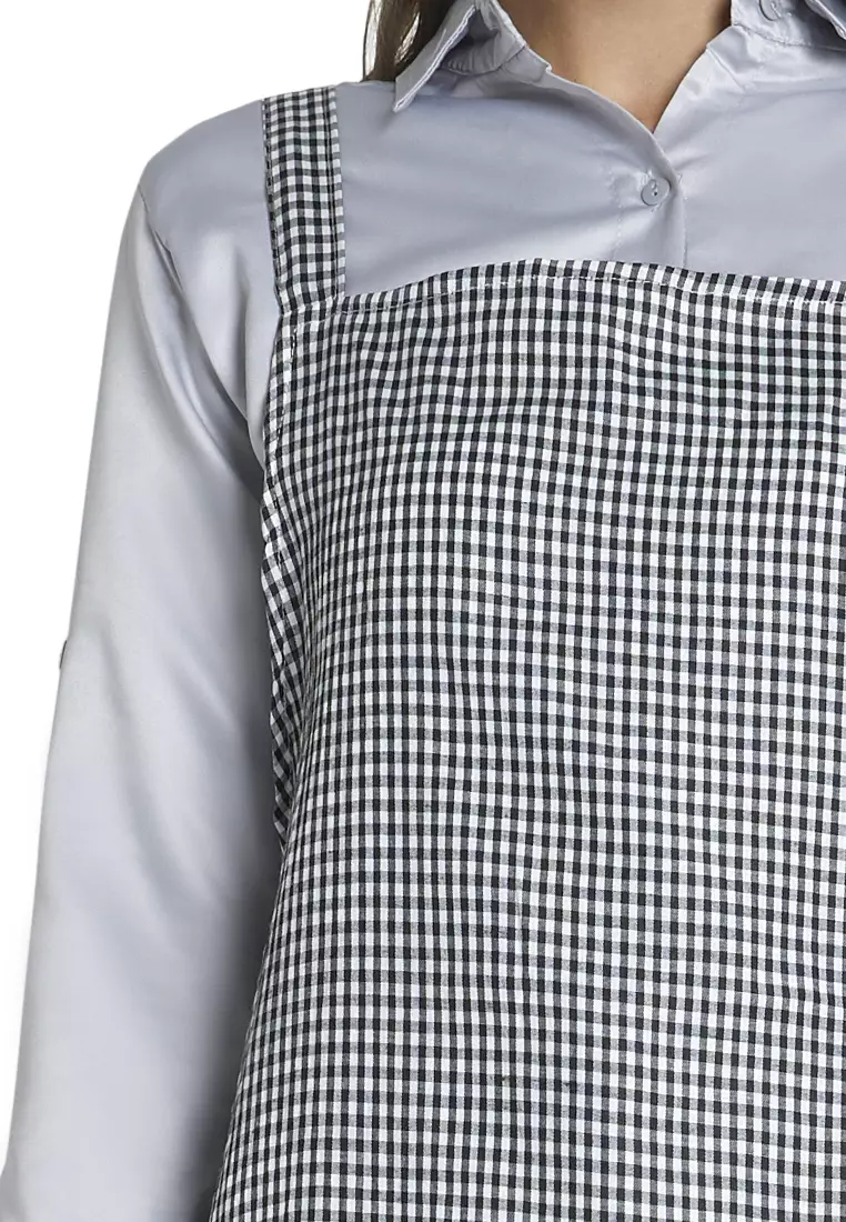 Feliks Tunik Midi Square Overall Motif Kotak Design Casual Wanita - Black