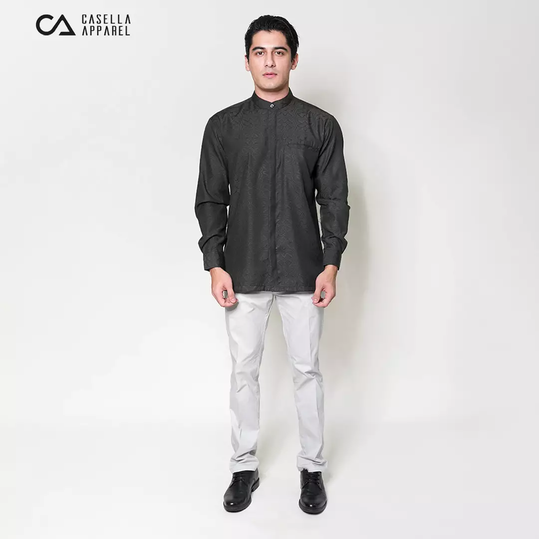 Casella Baju Koko Pria Lengan Panjang Motif Elegan | Baju Koko Yusuf 9995 Black