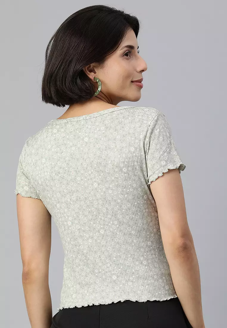 Atasan Musim Panas Sage Floral Print