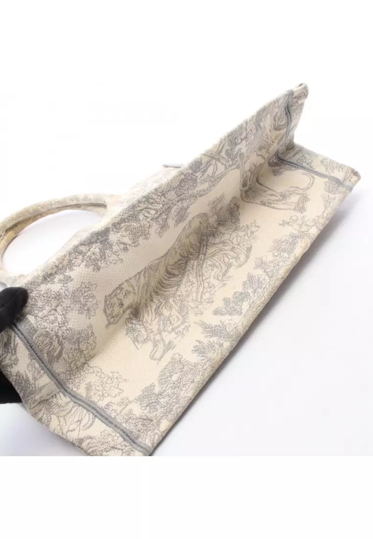Pre-Loved Christian Dior BOOK TOTE book tote medium bag Toile De Jouy Handbag tote bag canvas ivory Light gray
