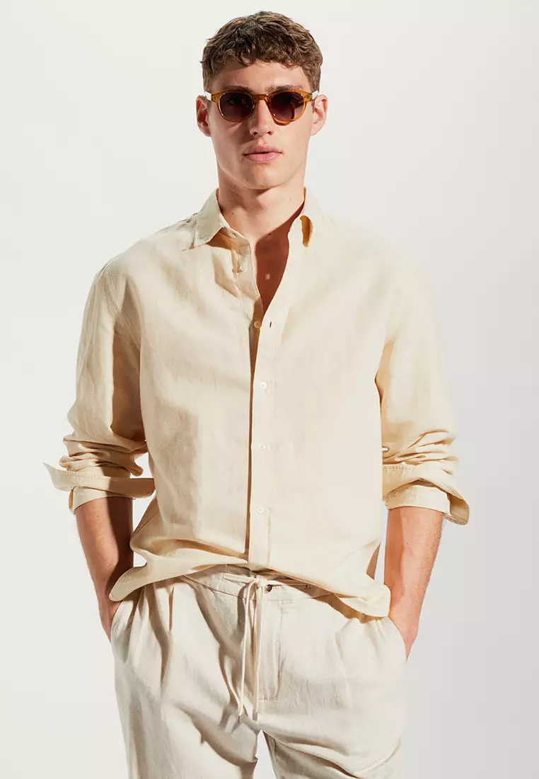 Men's classic fit linen shirt clearance