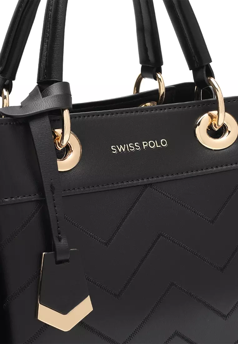 Women's Zig Zag Quilted Top Handle Bag / Crossbody Bag / Shoulder Bag - Black