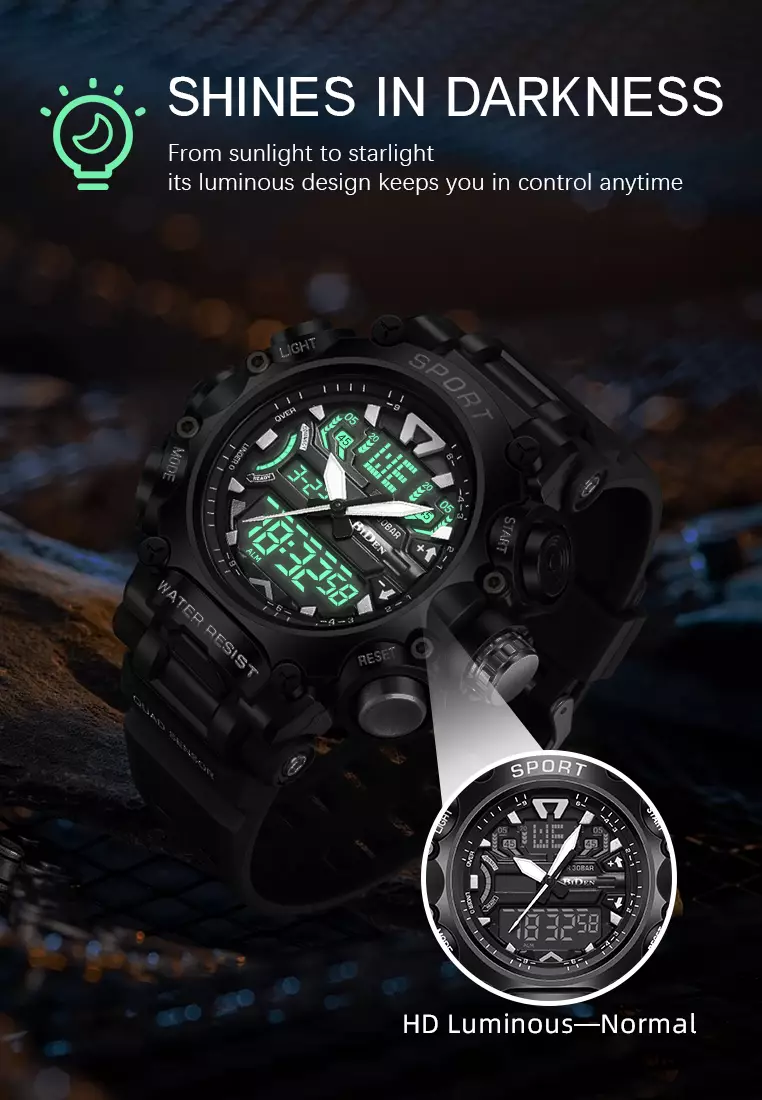 Jam Tangan Pria Digital Anti Air Original Olahraga Multifungsi Bercahaya Alarm Jam Tangan Cowok black