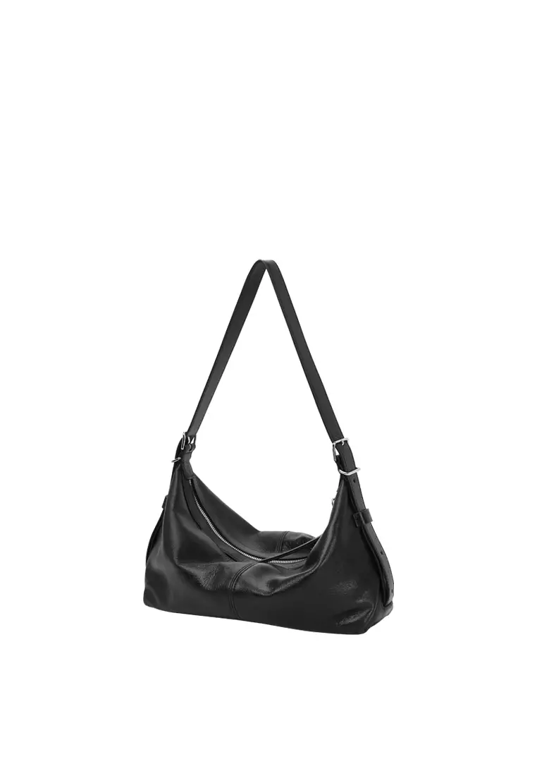 ALLEGRA Demi Hobo 單肩袋 - 復古油蠟黑色