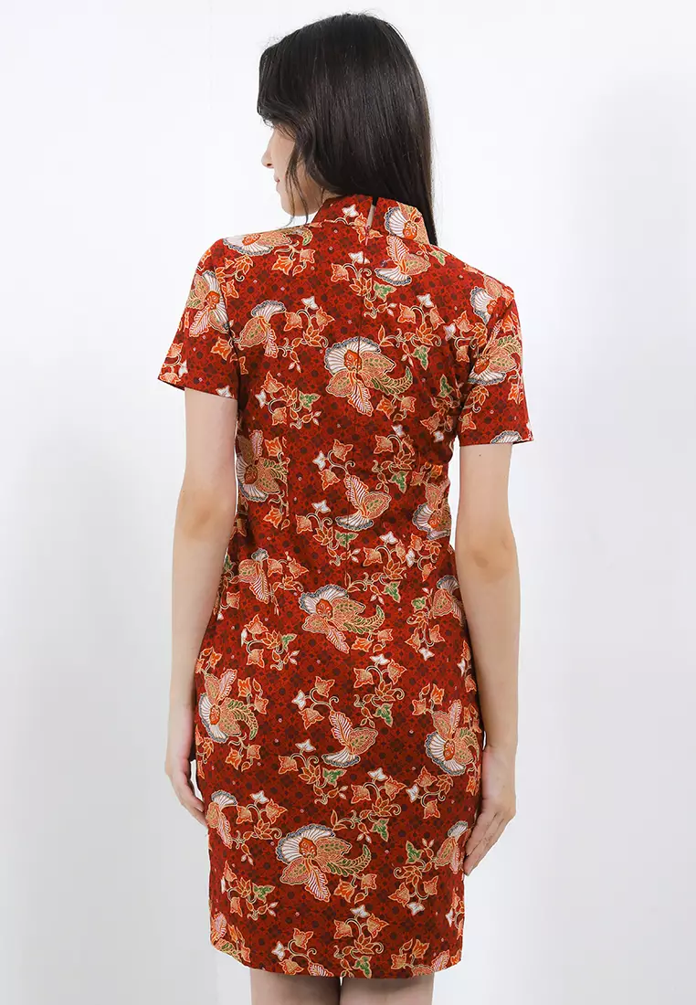 Midi Dress Bodycon Batik Wanita Rui Bodyfit Lining Red