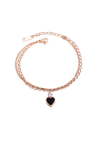 Air Jewellery gold Luxurious Black Heart Bracelet In Rose Gold C9F3FACB06B519GS_1