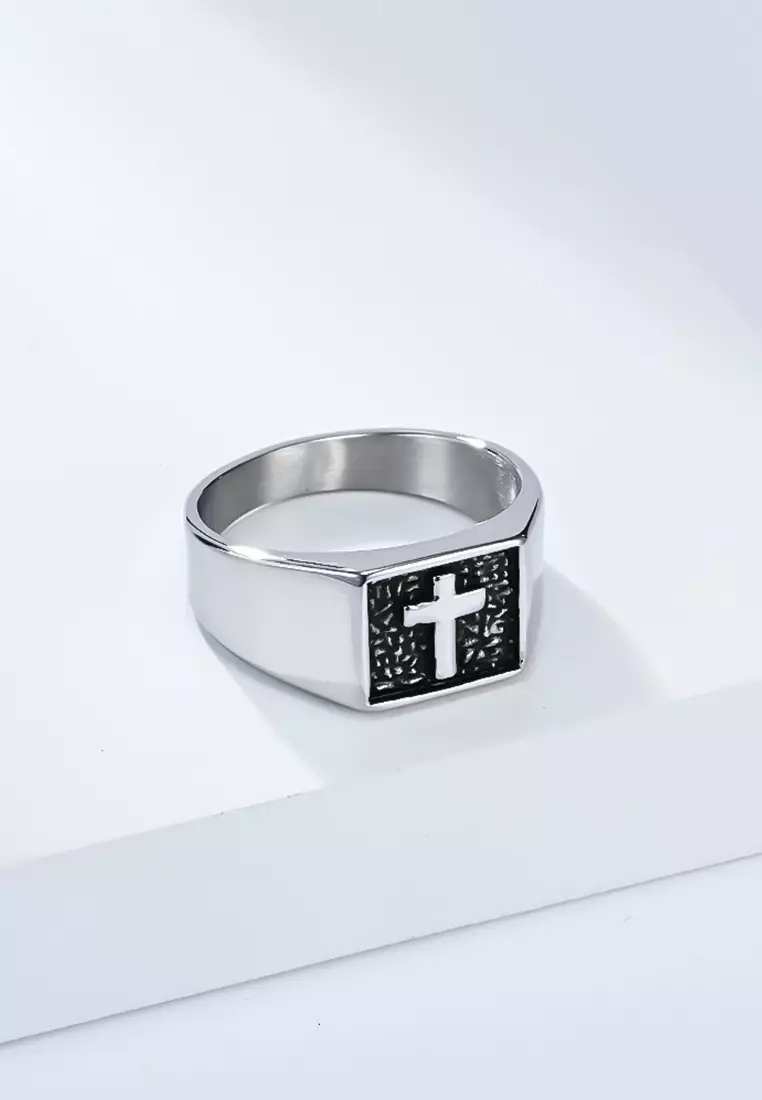 Titanium Steel Cross Stamp Ring JW QF-JZ1047