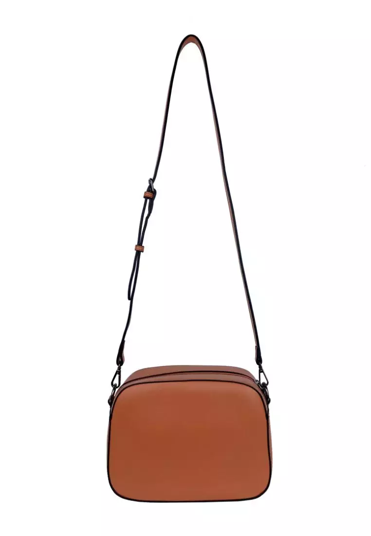 Double Zipper Front Boxy Sling Bag With Stitch Detail