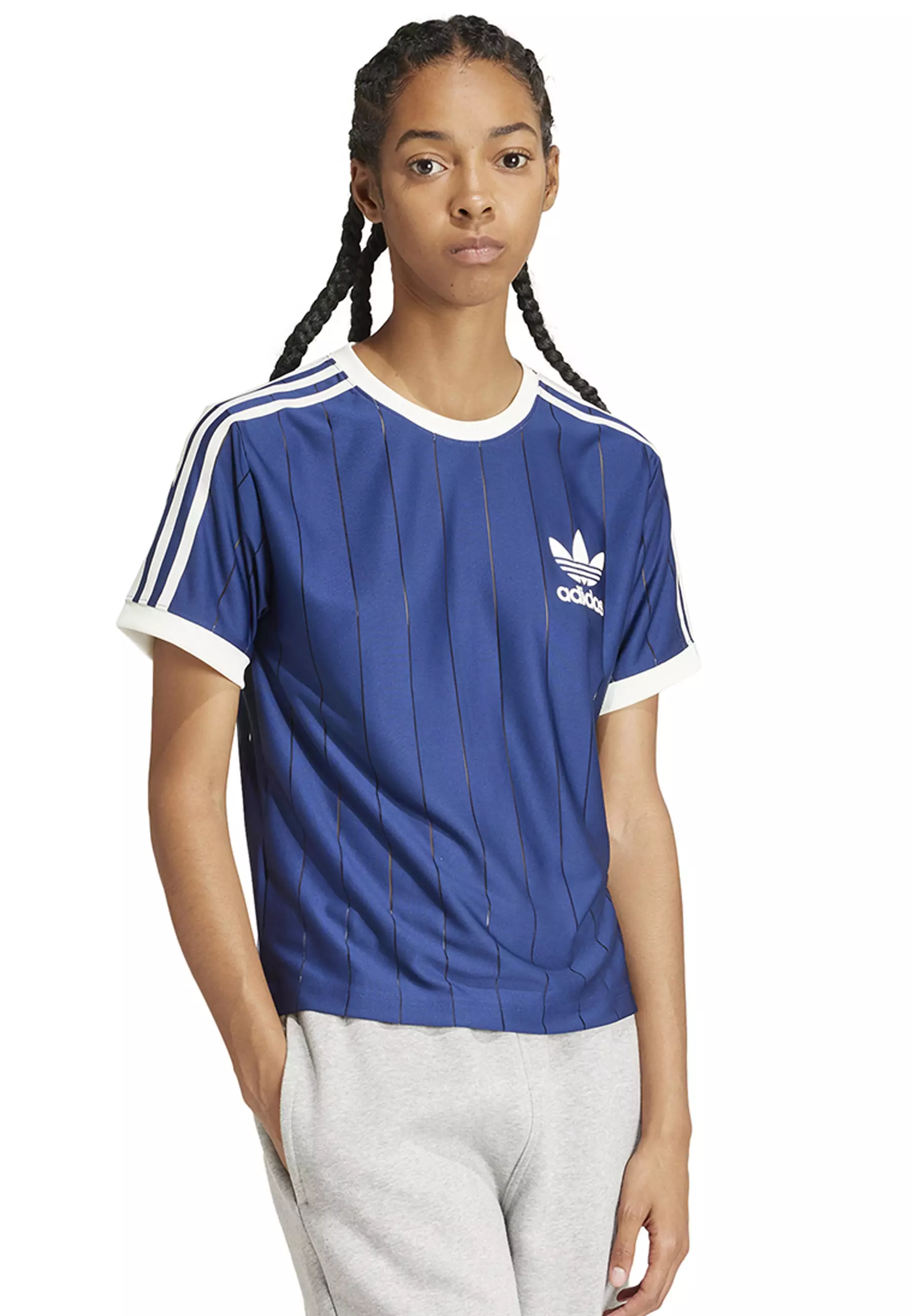 Adidas blue striped shirt sales