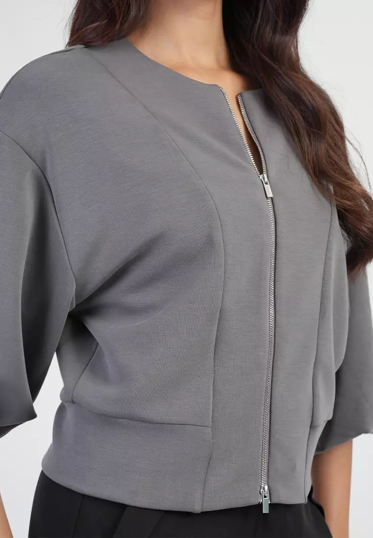 Lunavelle Dolman Sleeve Zip-Up Knit Jacket