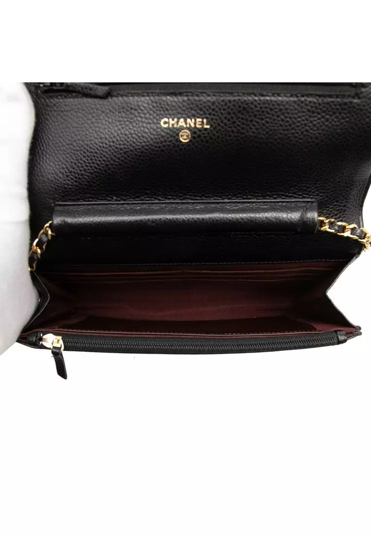 Pre-Loved Chanel Cc Quilted Caviar Wallet On Chain