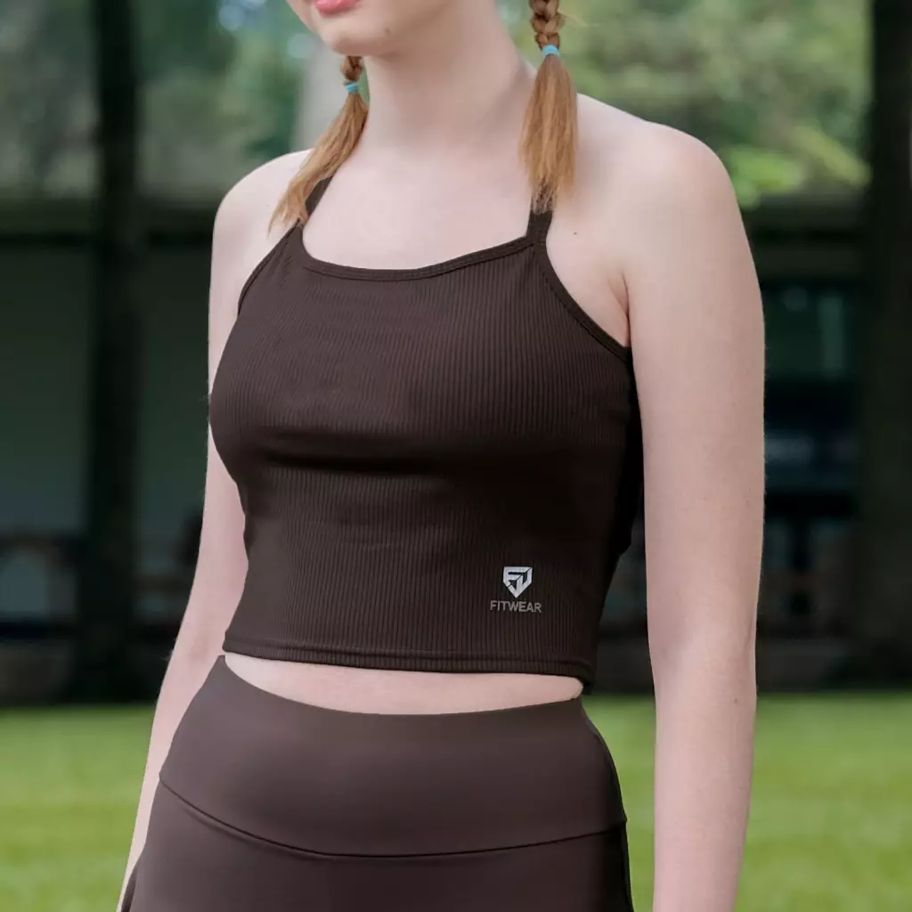 Fitwear Tanktop With Bra Olahraga Wanita CECILIA 2IN1 SOLID DRYFIT - CHOCOLATE