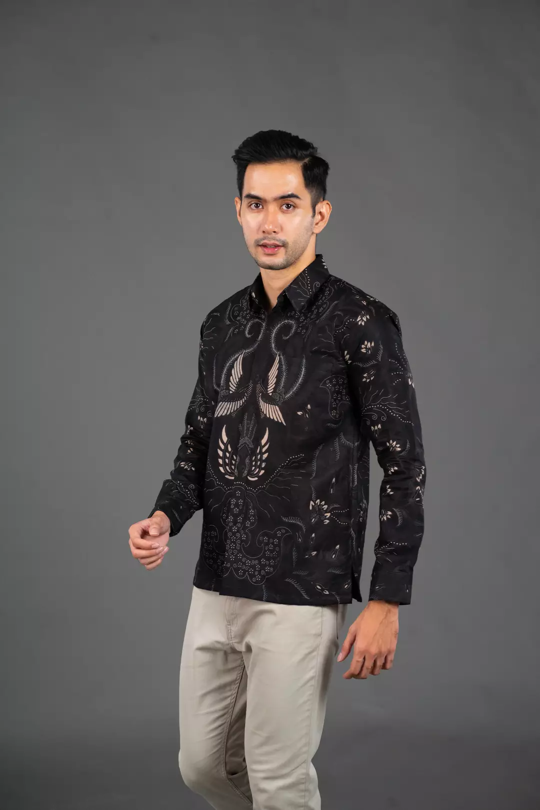 Kemeja Batik ARKANZA Motif Mahameru Hitam Lengan Panjang Lapis Furing Slimfit Katun Premium