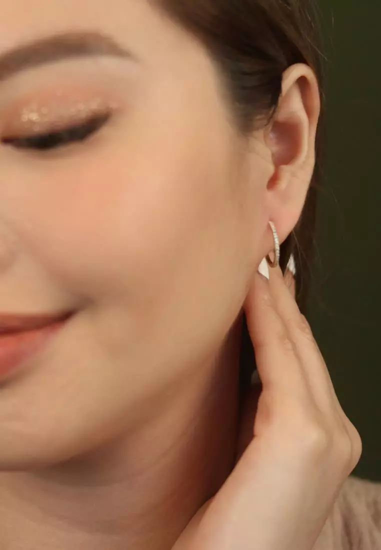 Pavé Diamond Midi Hoops 14k Gold