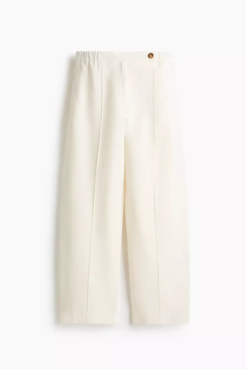 Linen-blend barrel trousers