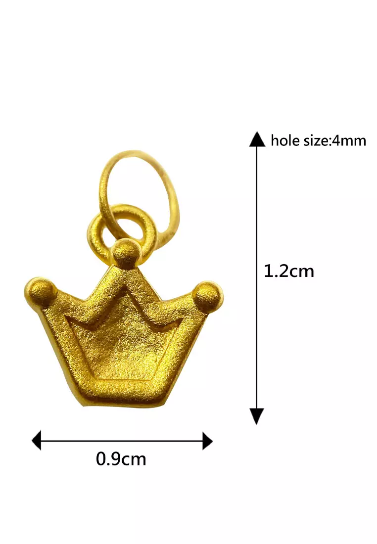 [SPECIAL] LITZ 999 (24K) Gold Crown Pendant with Stainless Steel Leather Choker Necklace EP0307-AC (0.20g+/-)