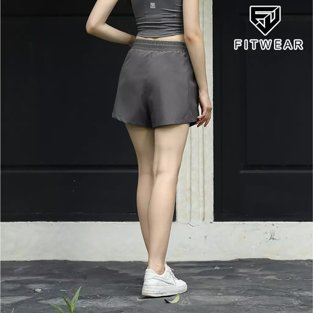 Fitwear Celana Pendek Lari Tanpa Inner Olahraga Wanita BRIELLA BIGSIZE POCKET ZIP - DAVY'S GRAY