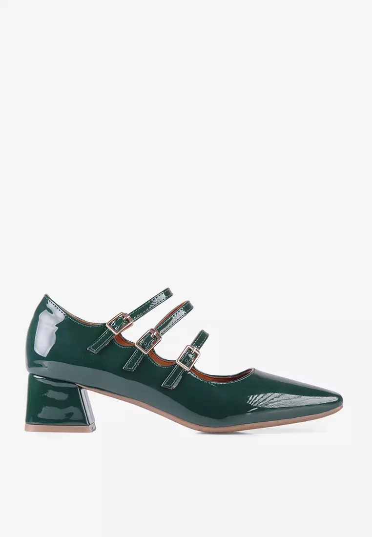 New Lenore Mary Jane Block Heels in Green