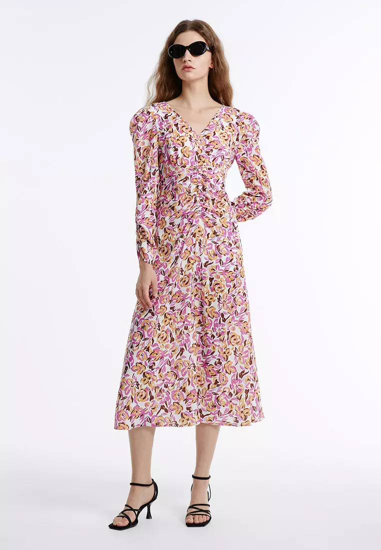 Purple floral chiffon dress sale