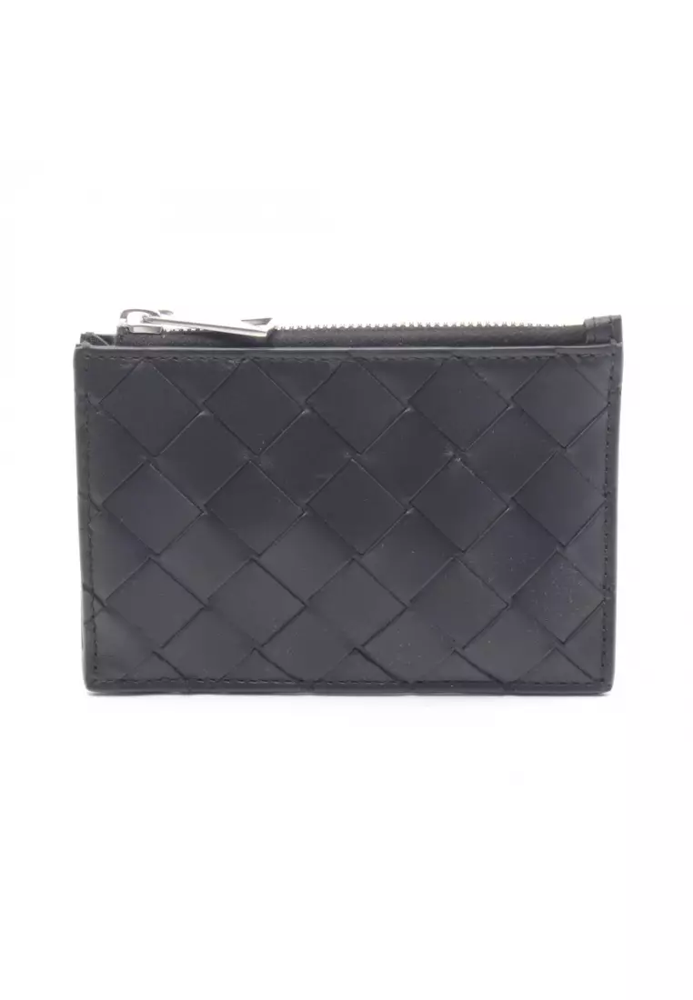 Pre-Loved BOTTEGA VENETA Intrecciato key pouch coin purse leather black