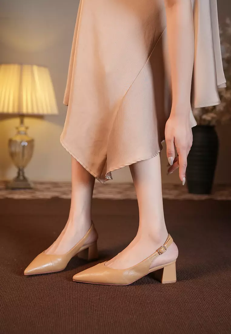 4.5CM Microfiber Leather Slingback Mid Heel BY2050-36