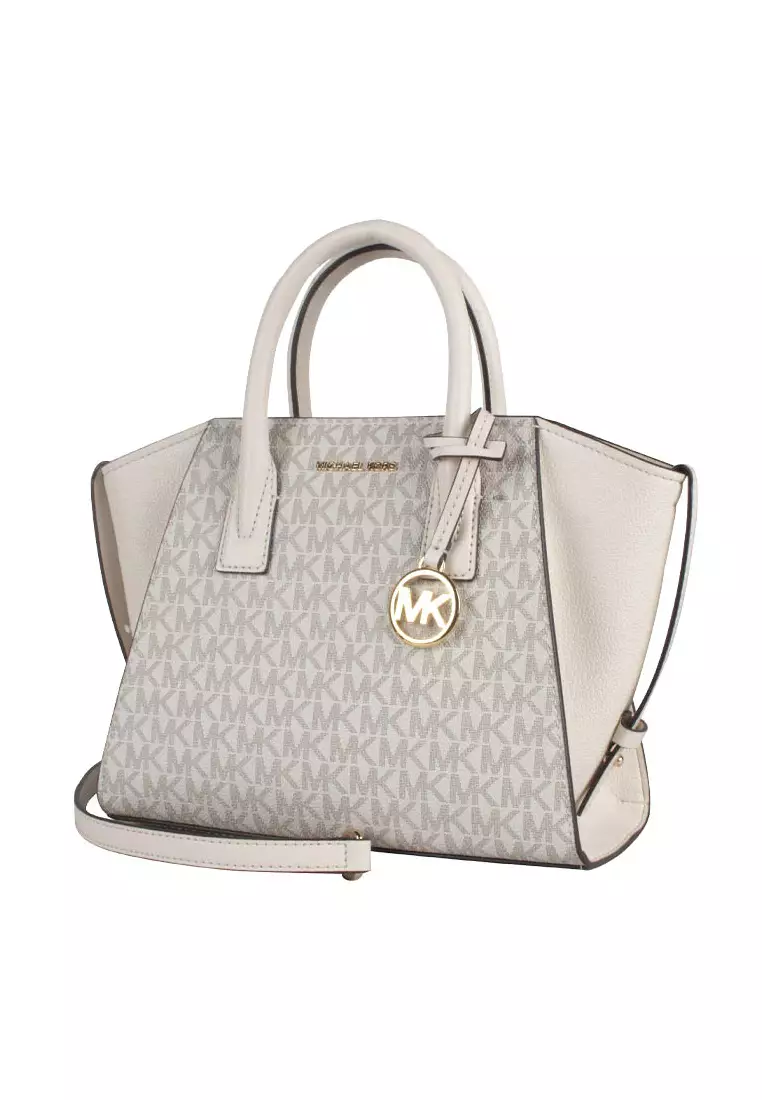 Avril Small Logo and Leather Satchel Bag In Light Cream Multi 35F4G4VS1B