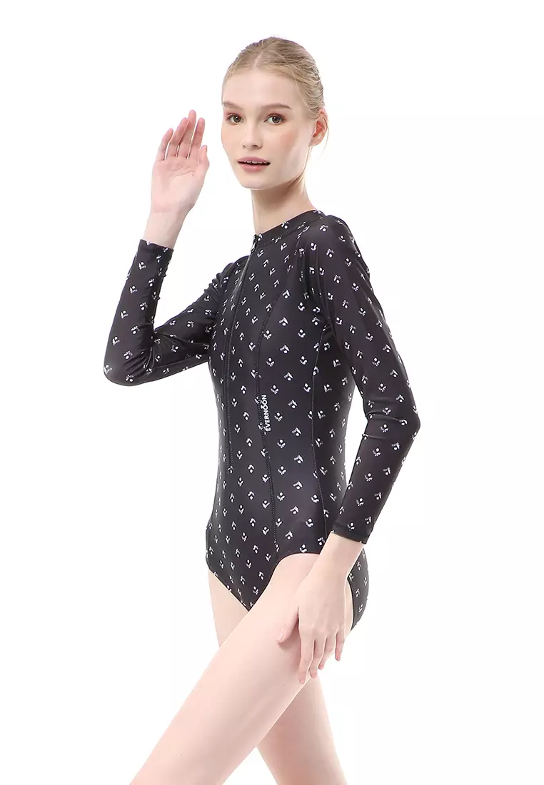 Feruza Baju Renang Wanita Rashguard Long Sleeve Desain Stylish - Black