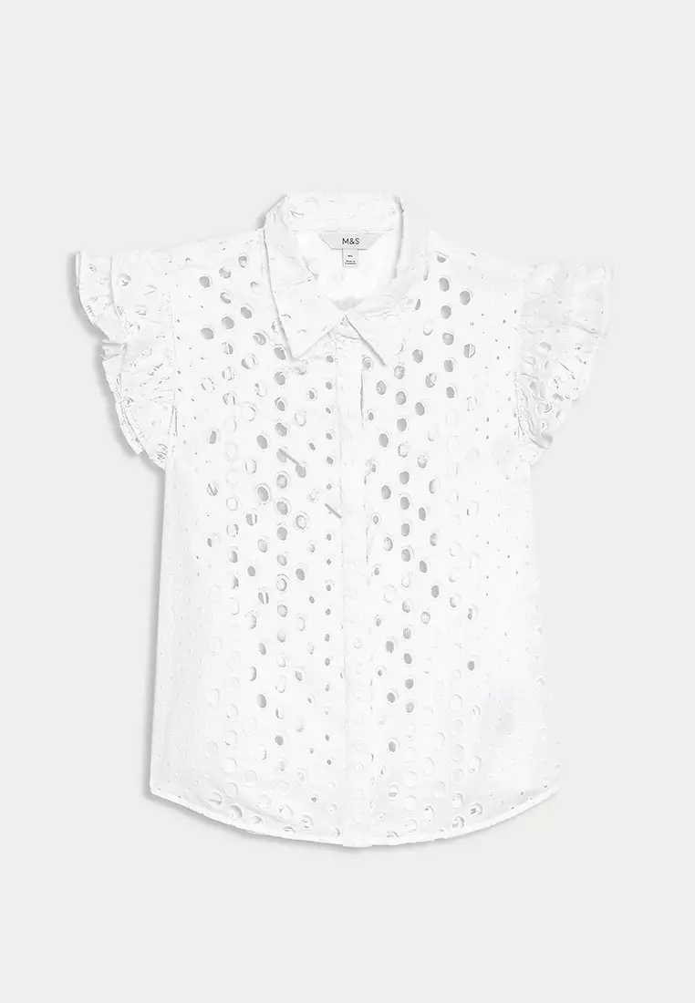 Pure Cotton Broderie Frill Detail Shirt