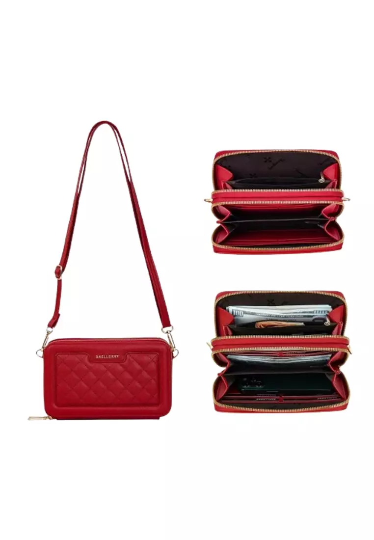 Tas Selempang Wanita 2 IN 1 Dompet Handphone Bahan Kulit PU Leather Premium ORIGINAL - Red