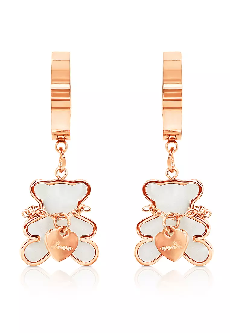 SO SEOUL SO SEOUL Pretty Teddy Bear with Chain on Neck Mother of Pearl Hoop  Earrings 2024, Buy SO SEOUL Online