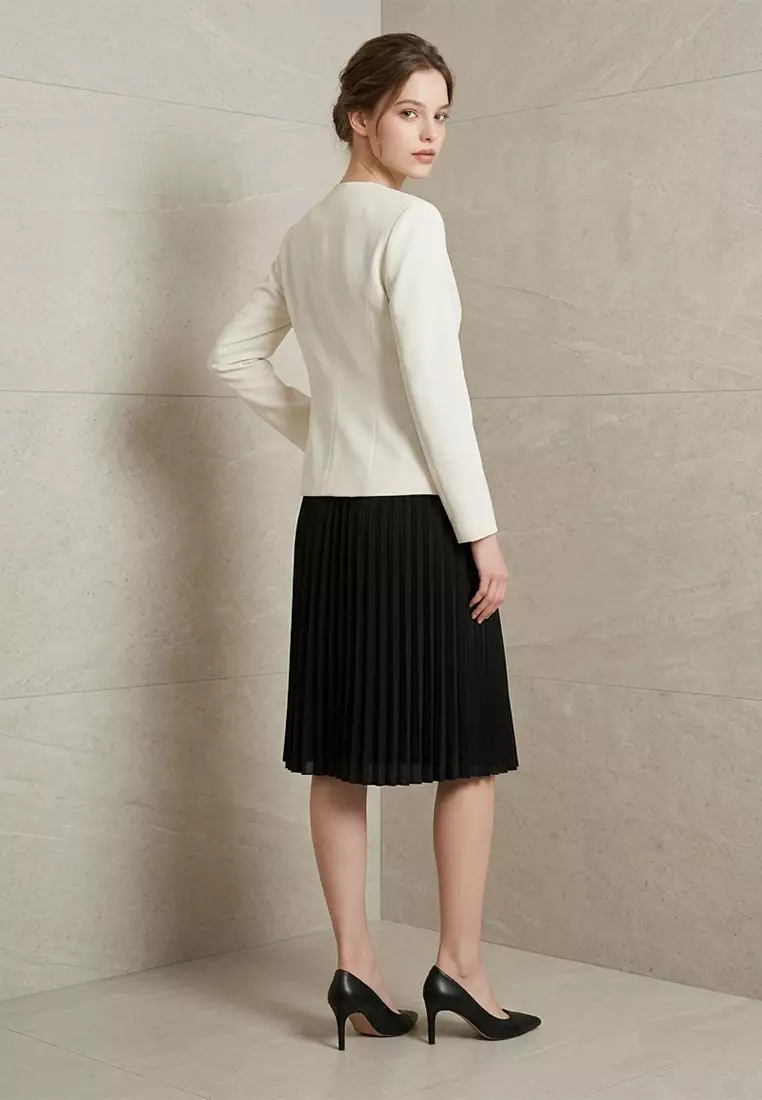 Collarless Draped Open-Front Blazer