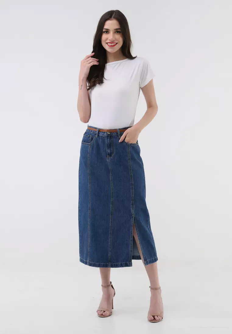 Denim Midi Skirt Ladies