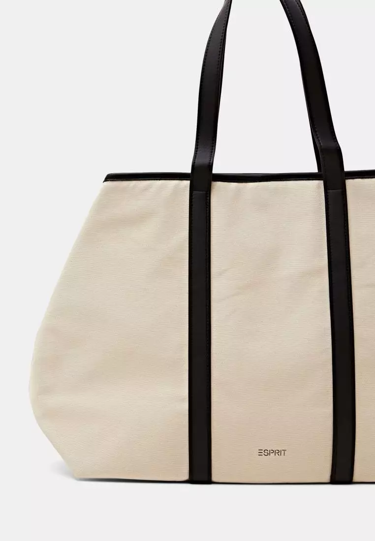 Faux Leather Trimmed Canvas Tote