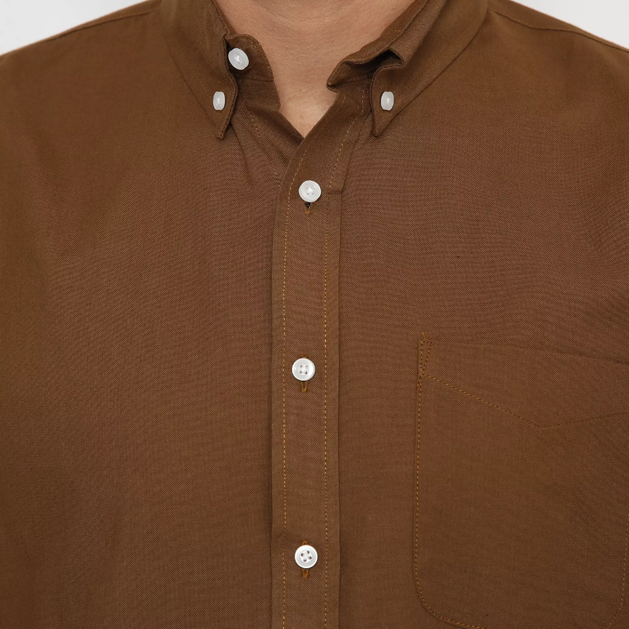 Platini Kemeja Pria Polos Lengan Panjang Katun Oxford Coklat Tua 66217