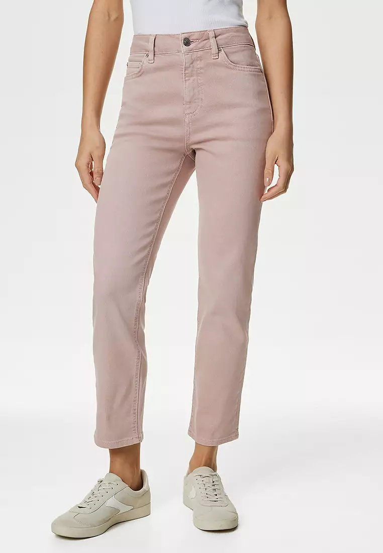 High Waisted Slim Fit Cropped Jeans