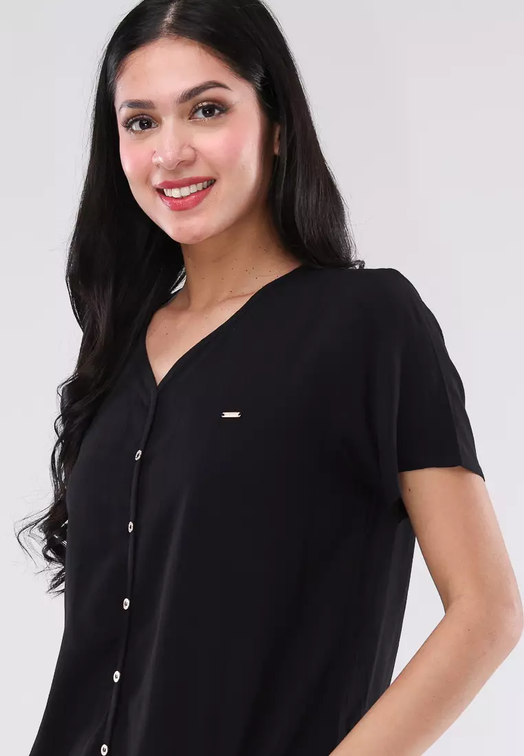 Woven Textured Short Sleeve Blouse