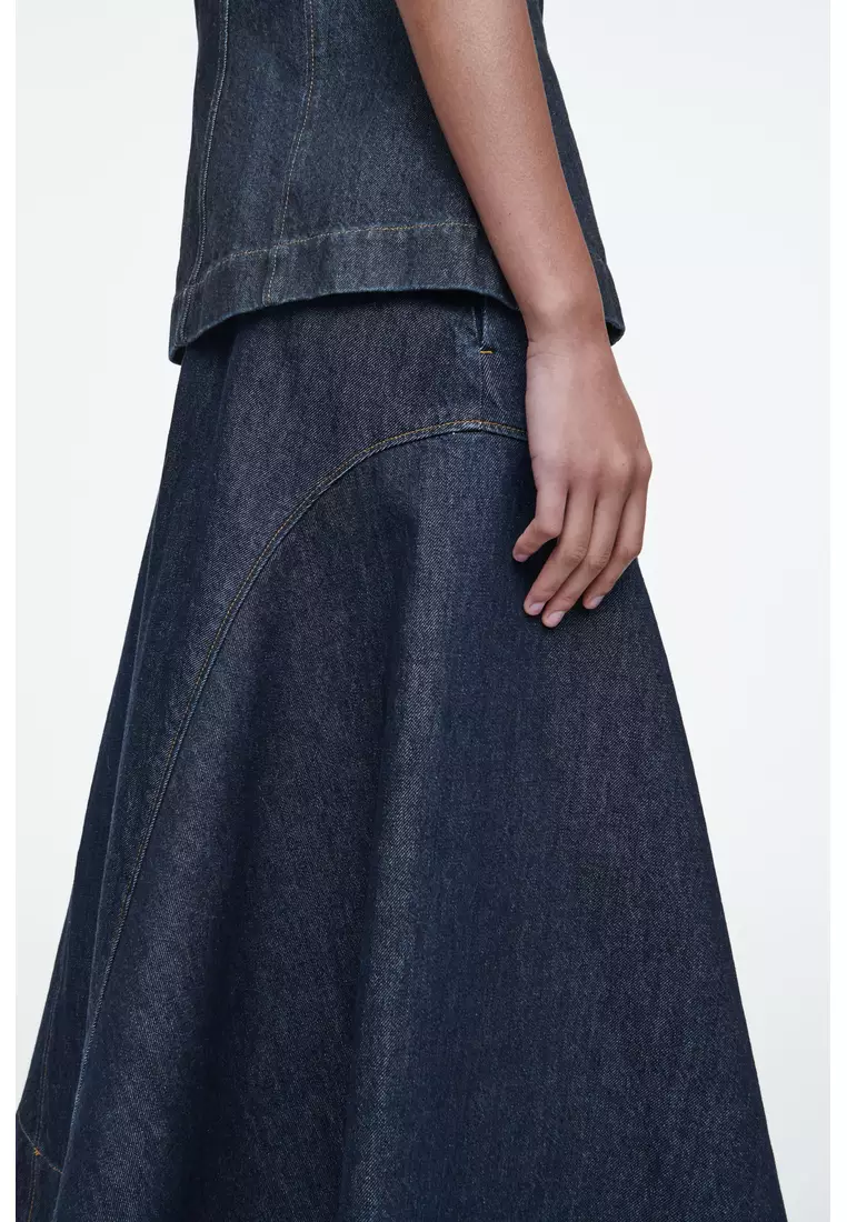 RAW DENIM A-LINE MIDI SKIRT