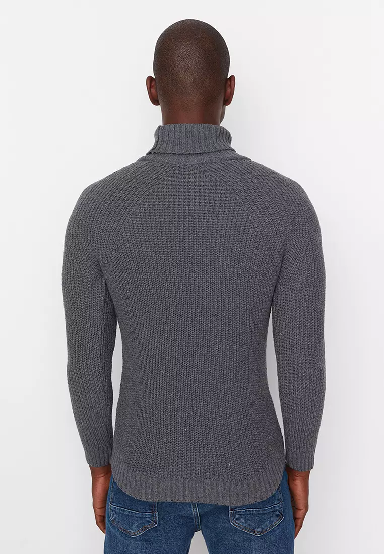 Grey polo neck jumper mens discount