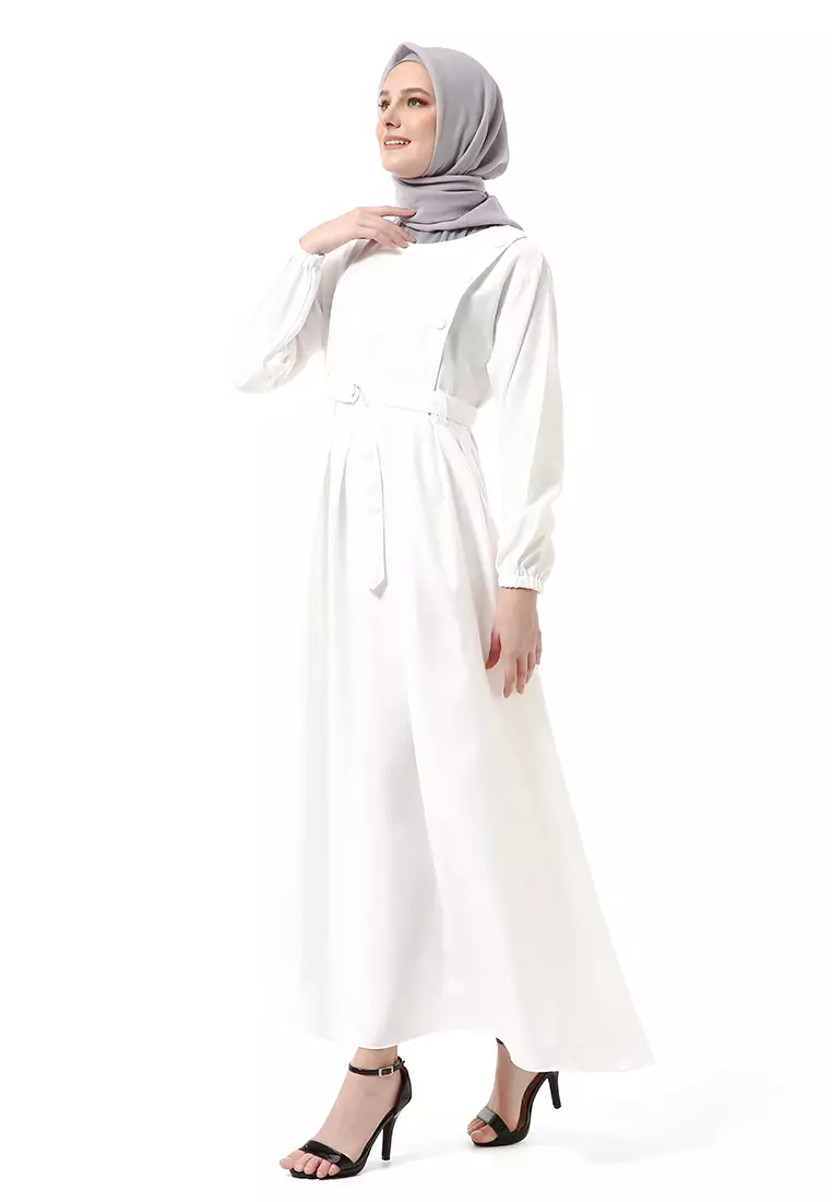 Nelly Gamis Dress Muslimah Wanita Long Sleeve Premium High Quality - Putih