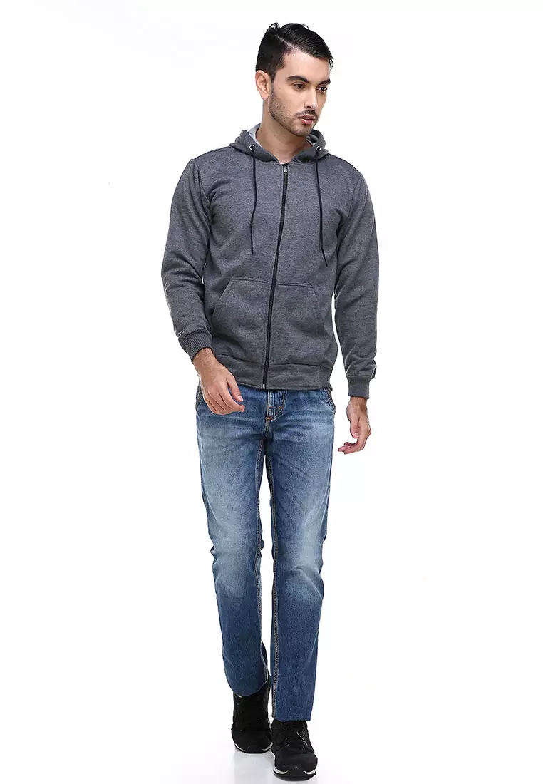 Clover Jaket Sweater Hoodie Polos Pria Casual Plain Jacket Material Fleece ORIGINAL - Dark Gray