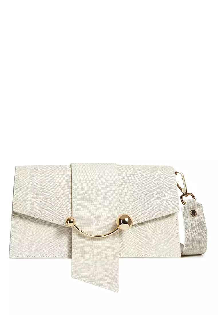 Strathberry Crescent Tricolor Leather Shoulder Bag in Vanilla/Sage