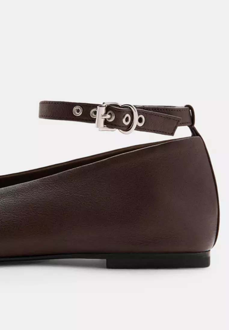 Leather Ankle Strap Flat Shoes