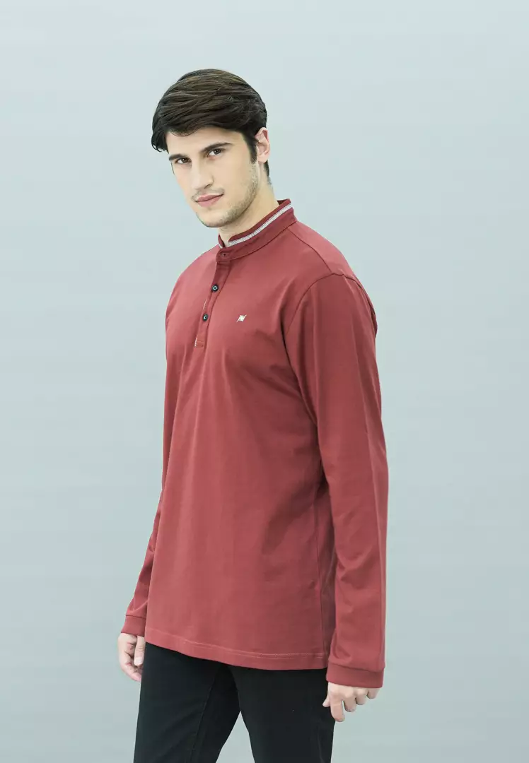 Johnwin - Kaos Henley - Kaos Lengan Panjang - Merah - Kerah Shanghai - APS.630.M457E.35.C-L/S