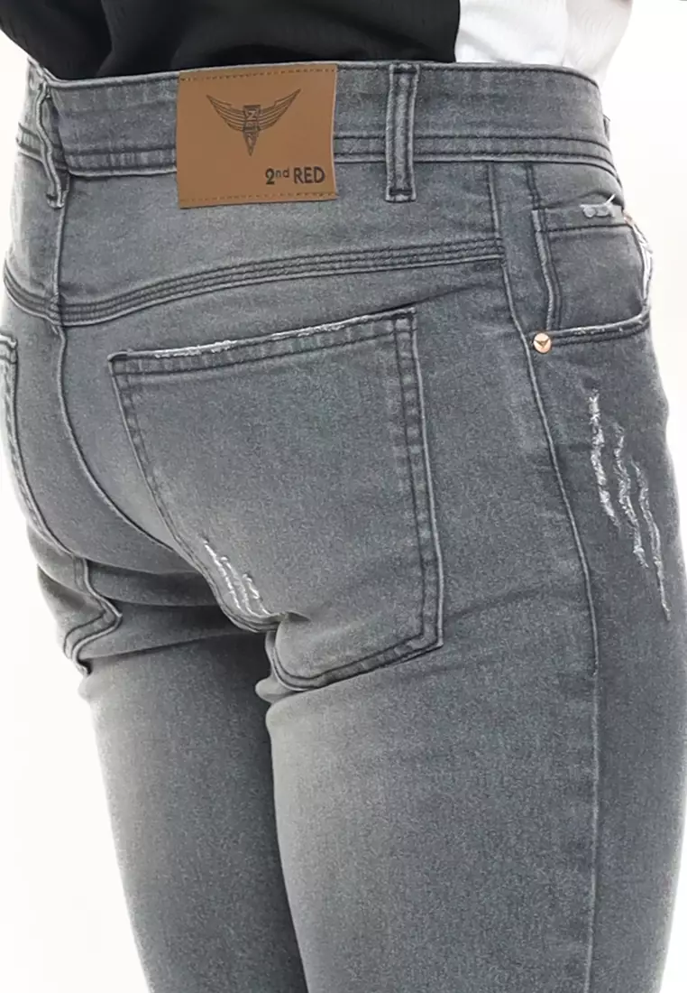 Slim Fit Jeans Thumbs Up Grey Aksen Rips 132304