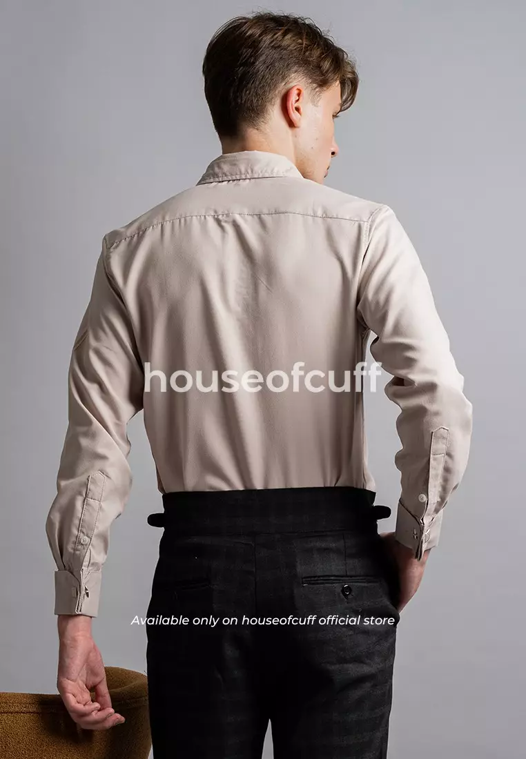 Houseofcuff Kemeja Kerja Formal Pria Model French Cuff / Double Cuff Dengan Cufflinks Warna Krem ( Incl.Collar Stay + Cufflinks )